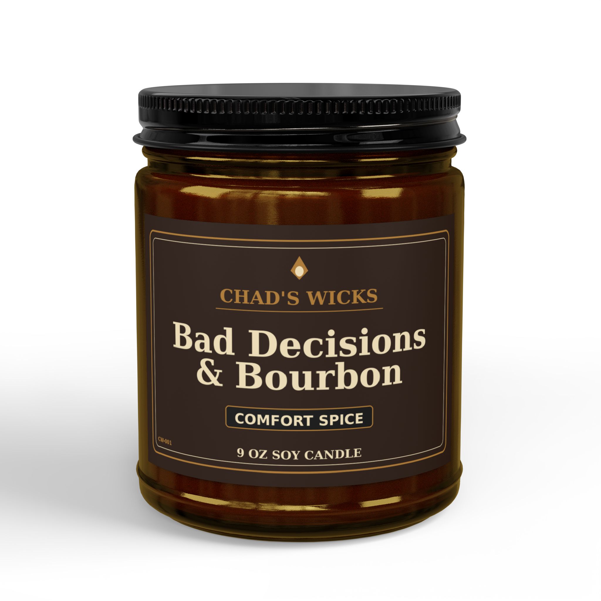 Bad Decisions & Bourbon Chad’s Wicks amber jar candle mockup