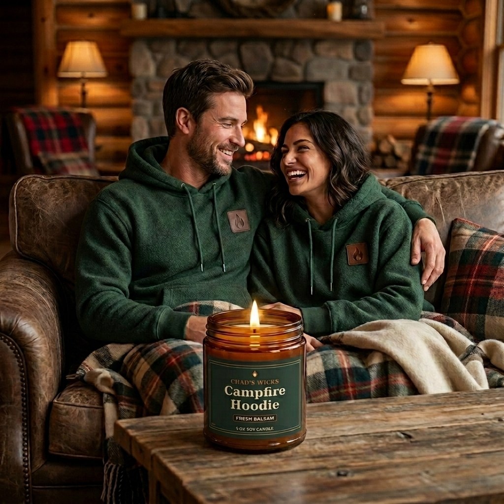 Campfire Hoodie candle in a home setting